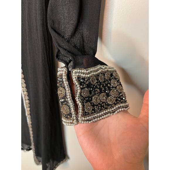 Mark & John Gopal Black Jewel Sheer Beaded Sparkle Evening Silk Long Duster L - Picture 8 of 10